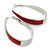 Rhodium Plated Red Enamel Oval Hoop Earrings - 7.5cm Long - view 2