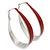 Rhodium Plated Red Enamel Oval Hoop Earrings - 7.5cm Long - view 4