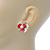Gold Plated White/ Coral Enamel, Crystal 3D Flower Stud Earrings - 20mm Diameter - view 3