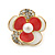 Gold Plated White/ Coral Enamel, Crystal 3D Flower Stud Earrings - 20mm Diameter - view 5