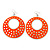 Large Lightweight Neon Orange Enamel Hoop Earrings In Rhodium Plating - 8cm Drop - view 2