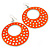 Large Lightweight Neon Orange Enamel Hoop Earrings In Rhodium Plating - 8cm Drop