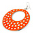 Large Lightweight Neon Orange Enamel Hoop Earrings In Rhodium Plating - 8cm Drop - view 3