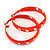 Medium Neon Orange Enamel Cut Out Heart Hoop Earrings - 50mm Diameter - view 3