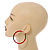 Large Red Enamel Hoop Earrings In Silver Tone - 60mm Diameter - view 2