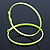Large Neon Yellow Enamel Flat Hoop Earrings In Silver Tone - 60mm Diameter - view 2
