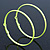 Large Neon Yellow Enamel Flat Hoop Earrings In Silver Tone - 60mm Diameter