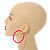 Large Neon Pink Enamel Hoop Earrings In Silver Tone - 60mm Diameter - view 2