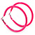 Large Neon Pink Enamel Hoop Earrings In Silver Tone - 60mm Diameter