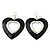 Large Black Enamel 'Heart' Hoop Earrings In Rhodium Plating - 70mm Drop - view 2