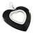 Large Black Enamel 'Heart' Hoop Earrings In Rhodium Plating - 70mm Drop - view 3