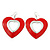 Large Red Enamel 'Heart' Hoop Earrings In Rhodium Plating - 70mm Drop - view 2