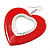 Large Red Enamel 'Heart' Hoop Earrings In Rhodium Plating - 70mm Drop - view 4