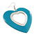 Large Teal Enamel 'Heart' Hoop Earrings In Rhodium Plating - 70mm Drop - view 3