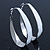 Rhodium Plated White Enamel Oval Hoop Earrings - 7.5cm Long