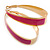 Gold Plated Fuchsia Enamel Oval Hoop Earrings - 6cm Length - view 2