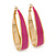 Gold Plated Fuchsia Enamel Oval Hoop Earrings - 6cm Length - view 3