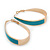 Gold Plated Teal Enamel Oval Hoop Earrings - 6cm Length - view 4