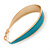 Gold Plated Teal Enamel Oval Hoop Earrings - 6cm Length - view 5