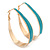 Gold Plated Teal Enamel Oval Hoop Earrings - 6cm Length - view 7