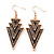 Black, Grey Enamel Crystal Triangular Drop Earrings In Gold Plating - 60mm Length