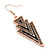 Black, Grey Enamel Crystal Triangular Drop Earrings In Gold Plating - 60mm Length - view 5