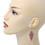 Deep Pink, Green Enamel Crystal Triangular Drop Earrings In Gold Plating - 60mm Length - view 7