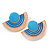 Light Blue Enamel 'Half Moon' Egyptian Style Stud Earrings In Gold Plating - 45mm Width - view 2