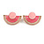 Light/ Deep Pink Enamel 'Half Moon' Egyptian Style Stud Earrings In Gold Plating - 45mm Width - view 4