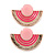 Light/ Deep Pink Enamel 'Half Moon' Egyptian Style Stud Earrings In Gold Plating - 45mm Width - view 3