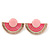 Light/ Deep Pink Enamel 'Half Moon' Egyptian Style Stud Earrings In Gold Plating - 45mm Width - view 8