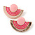 Light/ Deep Pink Enamel 'Half Moon' Egyptian Style Stud Earrings In Gold Plating - 45mm Width - view 10