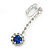 Clear/ Sapphire Blue Crystal Clip-On Drop Earrings In Rhodium Plating - 50mm L - view 2