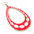 Long Lightweight Neon Pink/ White Enamel Oval Hoop Earrings In Gold Plating - 85mm Drop - view 4
