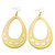 Long Lightweight Neon Yellow/ White Enamel Oval Hoop Earrings In Gold Plating - 85mm Drop - view 2