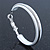 Medium White Enamel Hoop Earrings In Silver Tone - 40mm Diameter - view 4