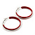 Medium Red Enamel Hoop Earrings In Silver Tone - 40mm Diameter - view 4