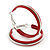 Medium Red Enamel Hoop Earrings In Silver Tone - 40mm Diameter - view 2