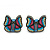 Children's/ Teen's / Kid's Fimo Pink Flower, White/Green Flower & Black/Blue Butterfly Stud Earrings Set - 10mm Across - view 5
