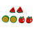 Children's/ Teen's / Kid's Fimo Red/Green Watermelon, Red/Green Apple & Green/Yellow Melon Fruit Stud Earrings Set - 10mm Across
