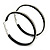 Large Black Enamel Hoop Earrings In Silver Tone - 50mm Diameter - view 2