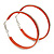 Large Coral Orange Enamel Hoop Earrings In Silver Tone - 60mm Diameter