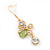 Clear Crystal, Light Green Cat Eye Stone Butterfly Drop Earrings In Gold Plating - 50mm Length - view 6