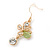 Clear Crystal, Light Green Cat Eye Stone Butterfly Drop Earrings In Gold Plating - 50mm Length - view 2