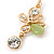 Clear Crystal, Light Green Cat Eye Stone Butterfly Drop Earrings In Gold Plating - 50mm Length - view 5