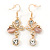 Clear Crystal, Light Pink Cat Eye Stone Butterfly Drop Earrings In Gold Plating - 50mm Length