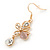 Clear Crystal, Light Pink Cat Eye Stone Butterfly Drop Earrings In Gold Plating - 50mm Length - view 2