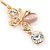 Clear Crystal, Light Pink Cat Eye Stone Butterfly Drop Earrings In Gold Plating - 50mm Length - view 5
