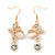 Clear Crystal, Milky White Cat Eye Stone Butterfly Drop Earrings In Gold Plating - 50mm Length - view 8