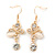 Clear Crystal, Milky White Cat Eye Stone Butterfly Drop Earrings In Gold Plating - 50mm Length - view 3